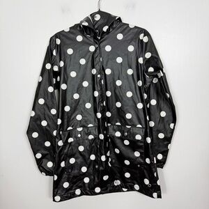 Herschel black and white polka dot parka raincoat size small